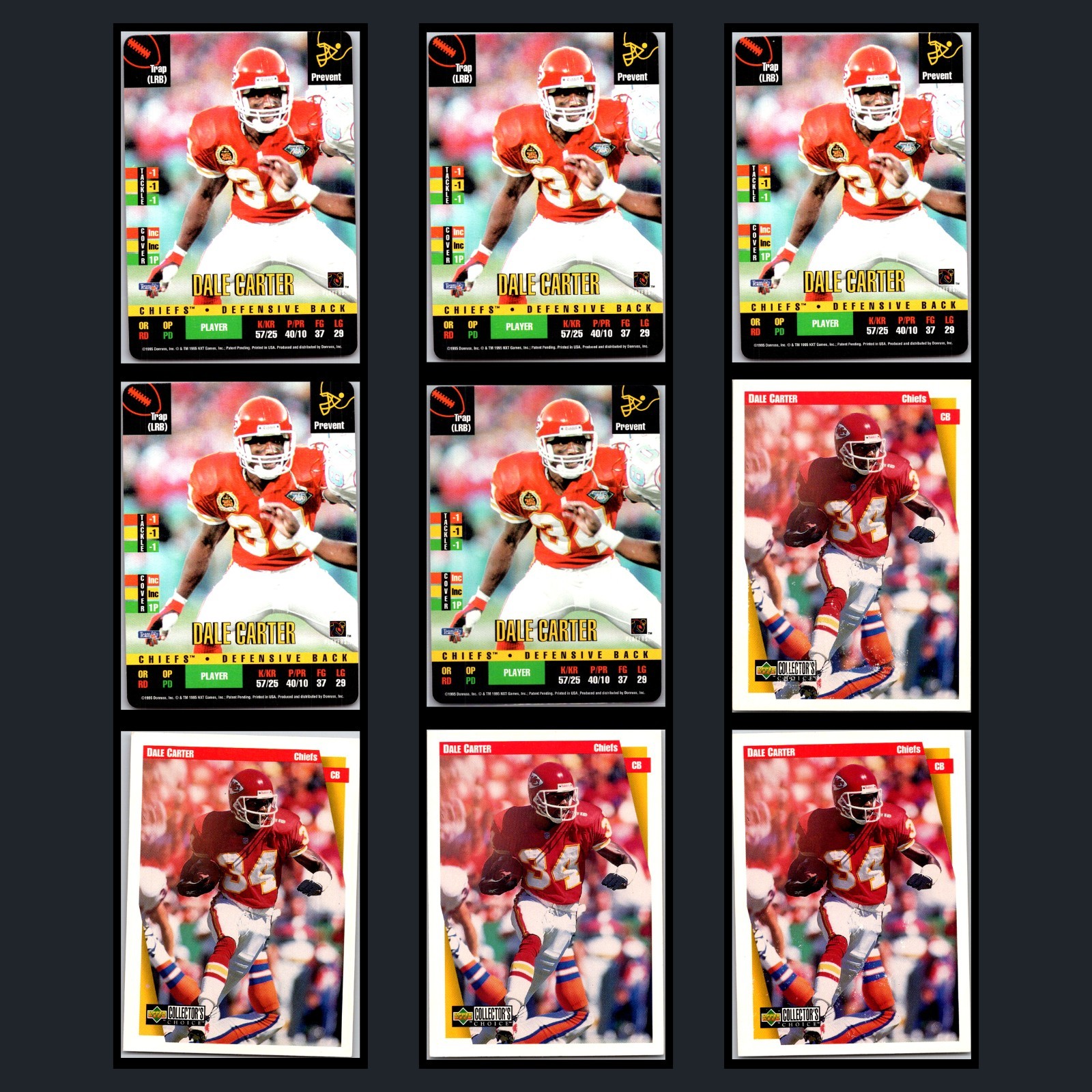 Dale Carter 9 Card Lot Kansas City Chiefs 1995 Donruss Red Zone Upper Deck NFL