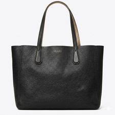 Tory Burch Perry Tote Black Pebbled Leather Shoulder Bag With Removable Pouch