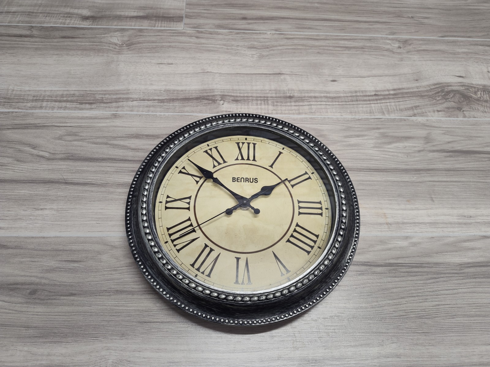 Benrus Classic Roman Numeral Hanging Wall Clock Black Plastic Frame Analog