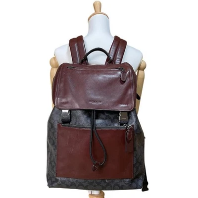 Authentique sac à dos Coach, cuir, noir, signature, grande capacité - Photo 1/4