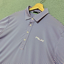 RLX Ralph Lauren Polo Shirt Men L Purple White Striped Stretch Golf Performance