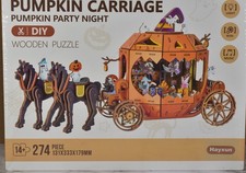 3D Wooden Puzzle 274 PCS Pumpkin Carriage Kit with Lights, Music Box  Running