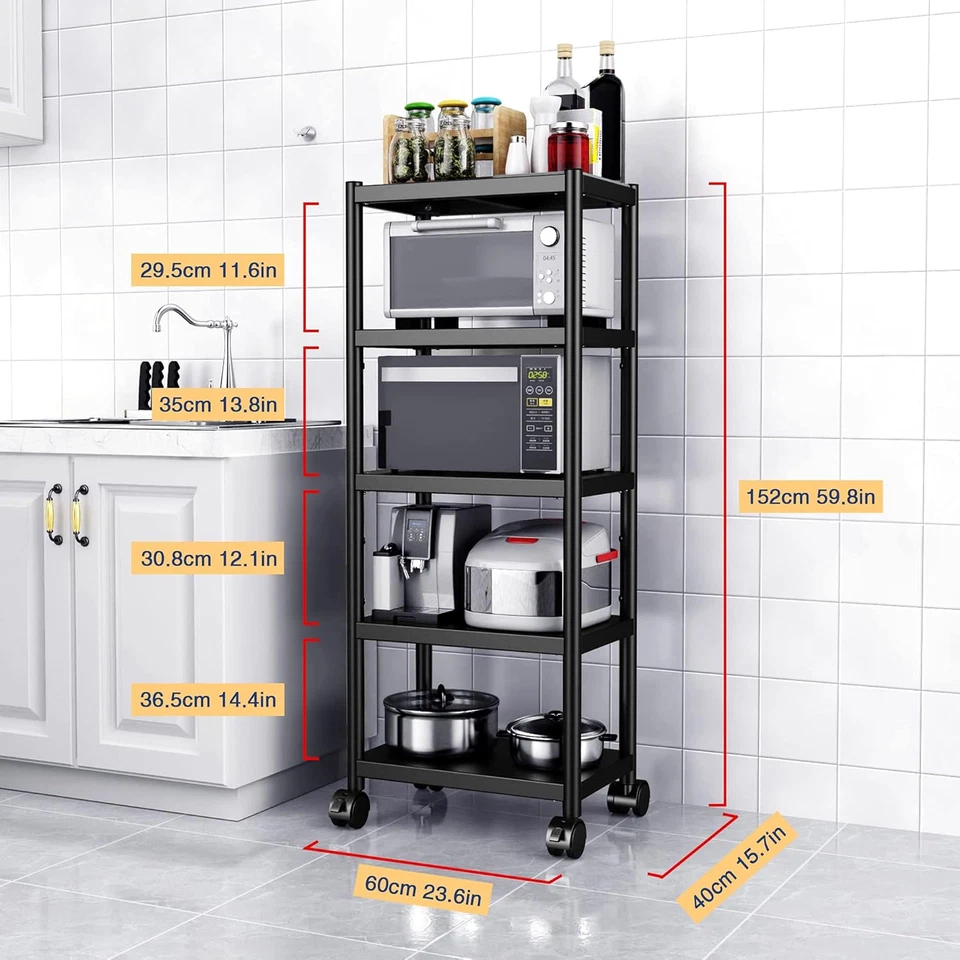 Scaffale in Acciaio Inossidabile, Portaoggetti per Cucina Con Supporto per Micro - Immagine 2 di 4