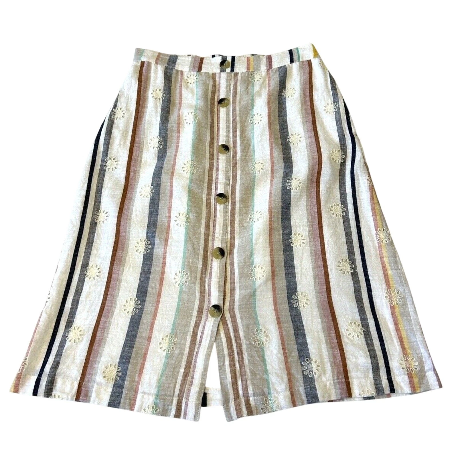 LoveStitch Women's Skirt Pull On Sz M Striped Pockets Lined Boho Button Detail