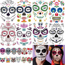 20 Sheets Day of the Dead Face Sugar Skull Tattoos,Including 8 Large Sheets Hall