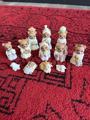 Vintage Homco Bears Nativity Set Complete Set Of 11 #5412 Made In Sri Lanka