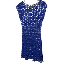 Lauren Ralph Lauren Crochet Knit Cap Sleeve Dress Blue Size Medium