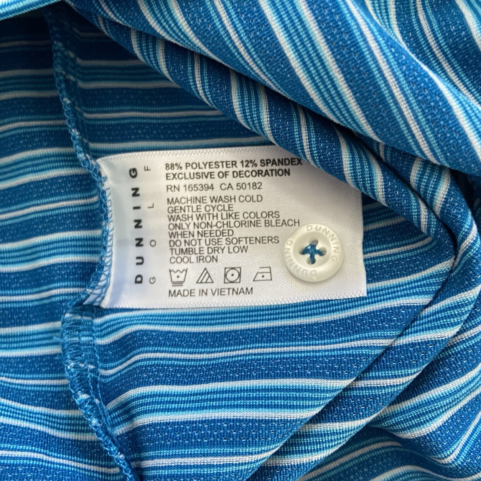 Dunning Golf Men's CoolMax Laguna Blue Striped Polo Shirt Stretch Size Med NEW