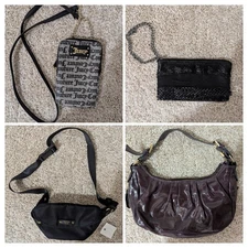 4 BUNDLE LOT PURSE BAG CLUTCH JUICY COUTURE BLACK CROSSBODY GOLD CHAIN STRAP