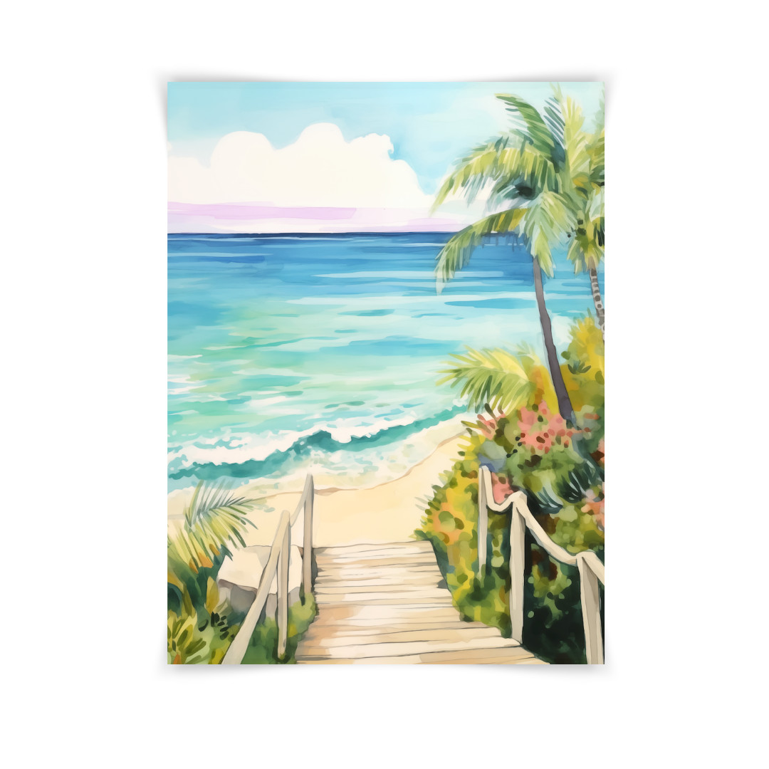 Key West Watercolor Print, Tropical Beach Path Coastal Art