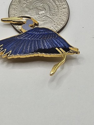 Vintage 1987 William Spear Great Blue Heron Enamel Brooch Pin Signed Wm Spear