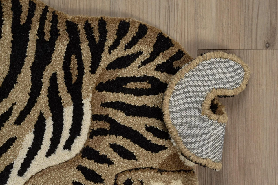 Wild Forest Sitting Tiger Shaped Hand Tufted Wool Gold and Black 2' X 3' Acce... - Image 4 of 4