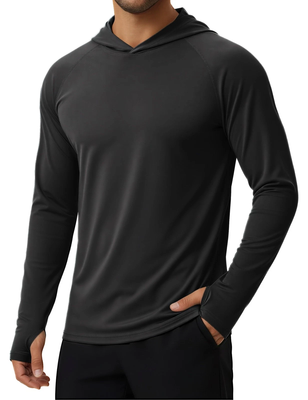 MAGCOMSEN Men's Hoodie Long Sleeve T Shirt UPF 50+ Sun Protection L, Black