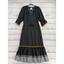 Misa Los Angeles Floral Maxi Dress Womens Small Black Yellow White Fringed