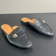 Kate Spade New York Catroux Slide Black Leather Mule Loafer Silver Spade Logo 8B