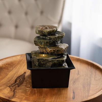 Tabletop Water Fountain- 8  Cascading Rock Formation Waterfall with LED Light, E