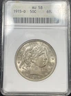 1915-D Barber Half Dollar 50c ANACS AU58 About Uncirculated Soapbox