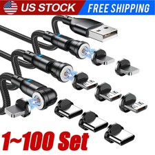 180 360 Rotate Magnetic Charger Cable Phone Fast Charging Type C Micro USB Lot