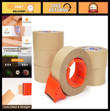 Heavy-Duty Coated Kraft Packing Tape with Dispenser - 2" x 55 Yards, Strong Adhe