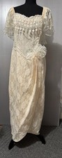 Vintage Lorrie Karbala wedding dress Peach Ivory Sz 12 Victorian Lace USA