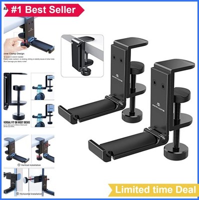 2 Pack Under Desk Headphone Holder Foldable Metal Clamp 22lb Cable Organizer