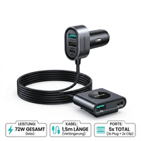Kfz LadegeräT 72W 5-Port Usb C Pd QC3.0 Auto SchnellladegeräT 1,5M Joyroom