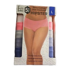 Felina 5 Pack NEW Pima Cotton Wide Waistband Hipster Underwear Size Large Multi