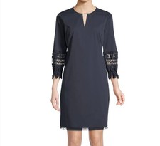 Elie Tahari Ari Crochet-Trim Shift Dress Navy Blue Sz 0