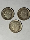 Lot Of 3 Silver Dimes Roosevelt 90% - 1951, 1952, 1963 - Receive these coins