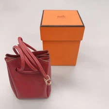 Authentic HERMES Vespa Pouch Red Leather Gold Used w/Box