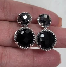 David Yurman Sterling Double Drop Chatelaine Hemitate & Black Onyx Earrings
