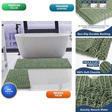 H.VERONNEX Luxury Chenille Sage Green Bathroom Rugs Sets 2 Piece, Thickened Hot