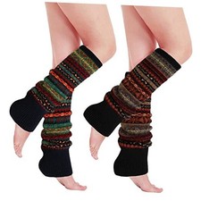 PHOGARY 2 Pairs Winter Leg Warmers for Women, Bohemian Style Crochet Knitted