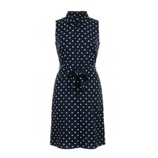 Tommy Hilfiger Womens Navy Polka Dot Sleeveless Shirt Dress Belted Size 12