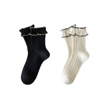 Sweet Lace Ruffle Turn-Cuff Socks for Women Princess Vintage Frilly Cotton Socks