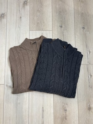 Johnston & Murphy Men s XL Cable Knit 1/4 Zip Sweater Bundle Gray & Tan Pullover