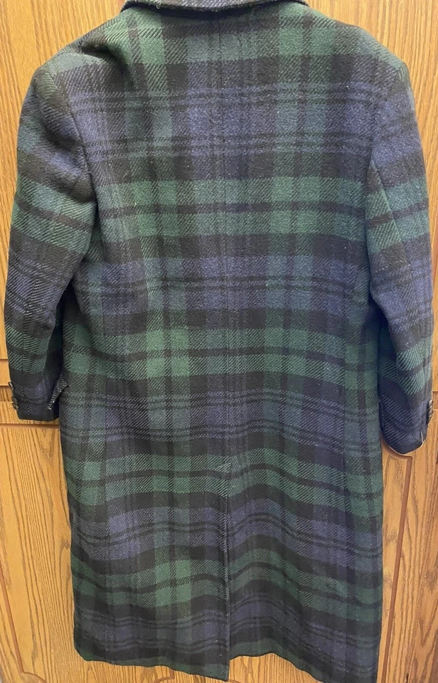 Abrigo de invierno a cuadros escoceses de lana verde/azul Ralph Lauren talla 12 para dama Foto 2 de 4