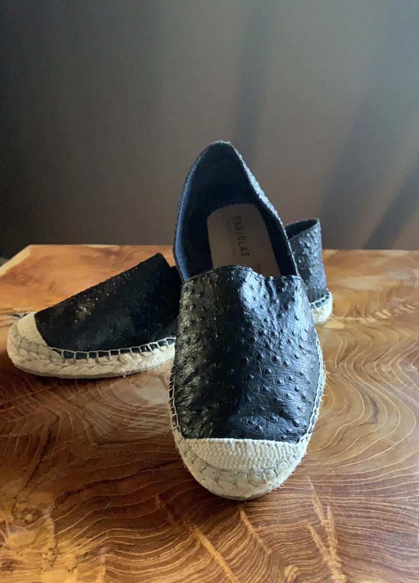 FABIOLAS Espadrilles Leather Black Natural Slip On Shoes Women s