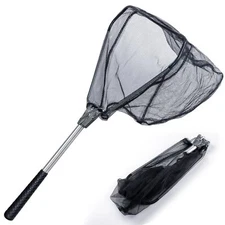 Fishing Net Foldable Collapsible Telescopic Fish Landing Net Durable Nylon Ma...