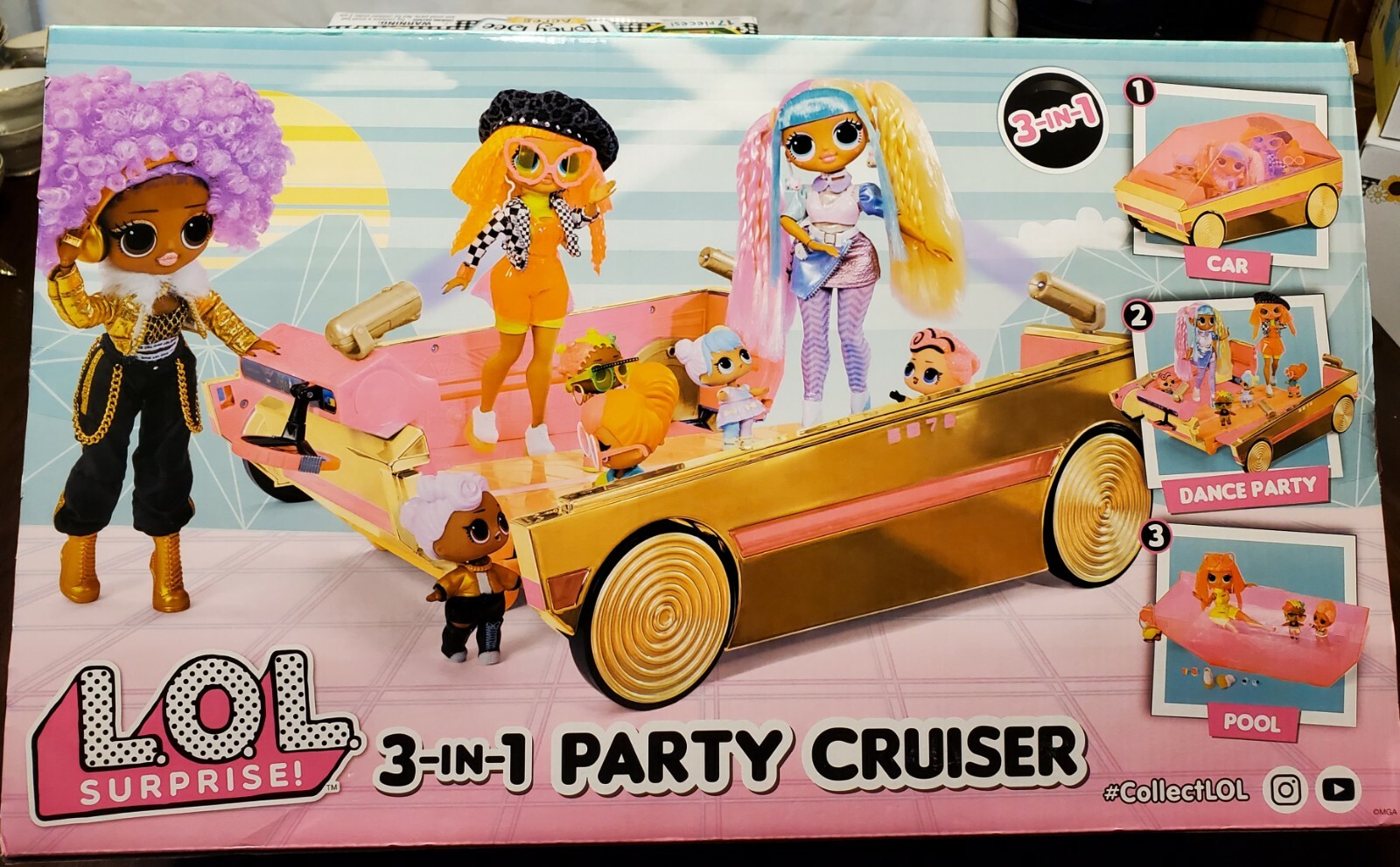 Coche crucero de fiesta LOL Surprise 3 en 1 con piscina sorpresa pista de baile y magos...