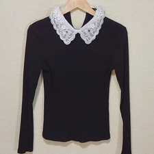 Shein Wednesday Addams Witchy Halloween Whimsigoth Embroidered Ribbed Collared