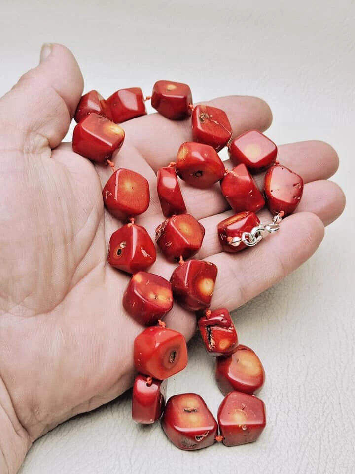 Collana perle rosse pesanti naturali? Corallo 153 gr. Chiusura in argento gro... - Immagine 3 di 4