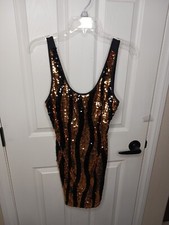 Carolina BLACK GOLD SEQUIN RACER BACK BODYCON SPARKLE DRESS Large Clubwear NWT