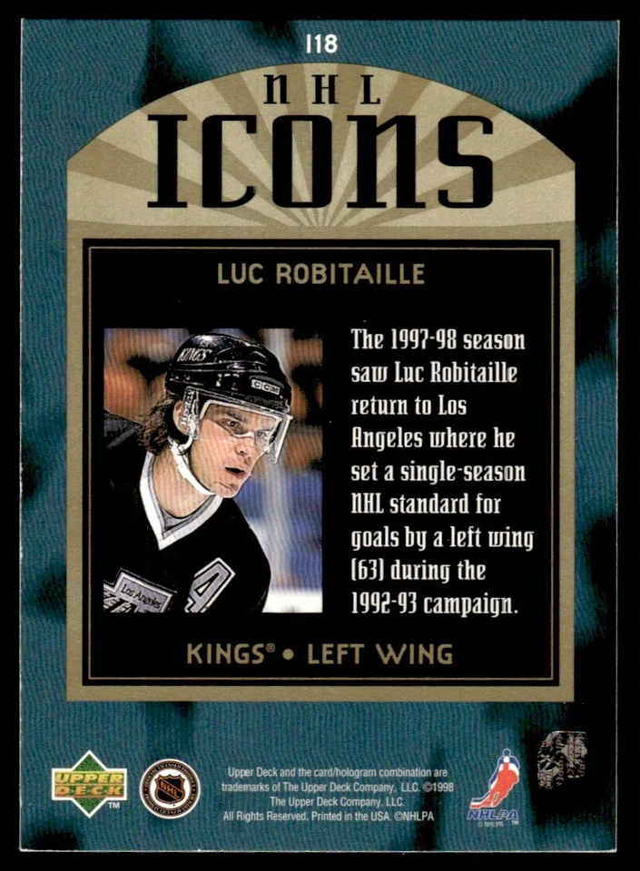 1997-98 SP Authentic Icons Luc Robitaille Los Angeles Kings #I18 - Image 2 of 2