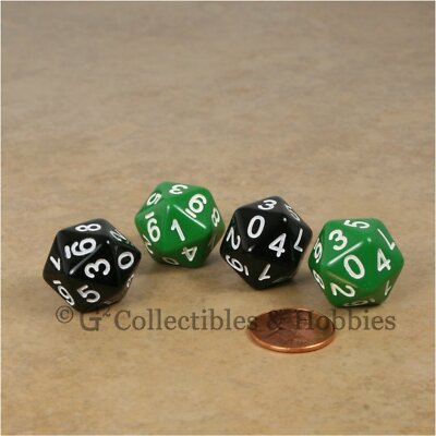 NEW Set of 4 Black & Green D10 Twenty Sided 0 to 9 Twice Game Dice D&D RPG D10s