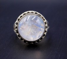 7.70 Gm 925 Sterling Silver Natural Rainbow Moonstone Cab Gemstone Ring Size 7"