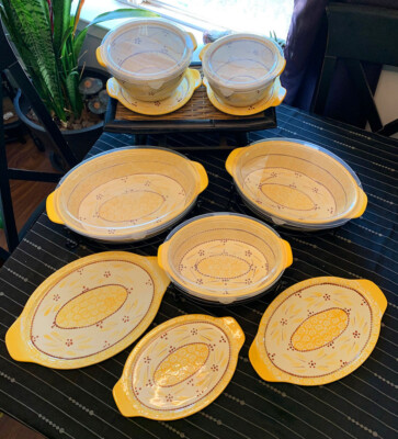 QVC Temp-Tations 13 Piece Serving System in Old World Yellow Pattern