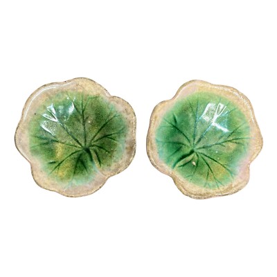 Antique Griffen, Smith & Hill Majolica Earthenware Leaf Butter Pats USA 1879-99 