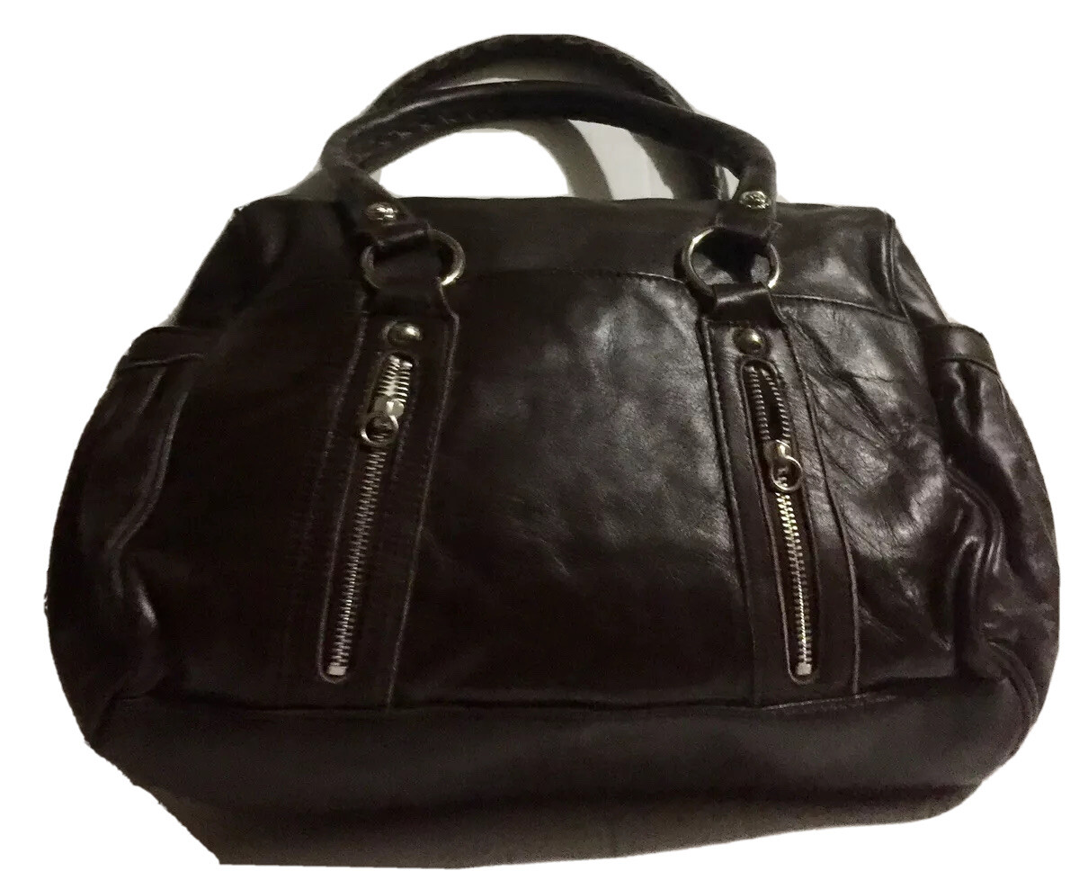 rough style bag／dark brown leather-tote-bag-with-zipper-