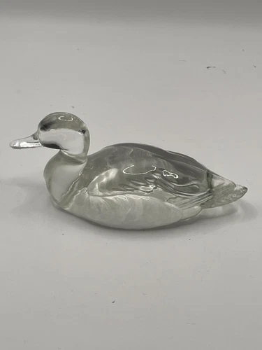 Vintage 1980's Fenton Clear  Glass Mallard Duck Paperweight Figurine 5"